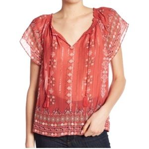 sheer red Joie peasant blouse